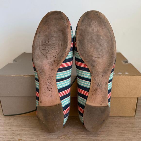 TORY BURCH Reva Printed Canvas Bauer Striped Ballet Flats-Women 7.5 - Picture 9 of 11
